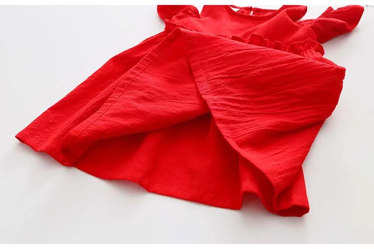 Г. Летнее Детское хлопковое однотонное красное платье с открытыми плечами для девочек от 2 до 10 лет, сексуальное свадебное платье без бретелек для девочек