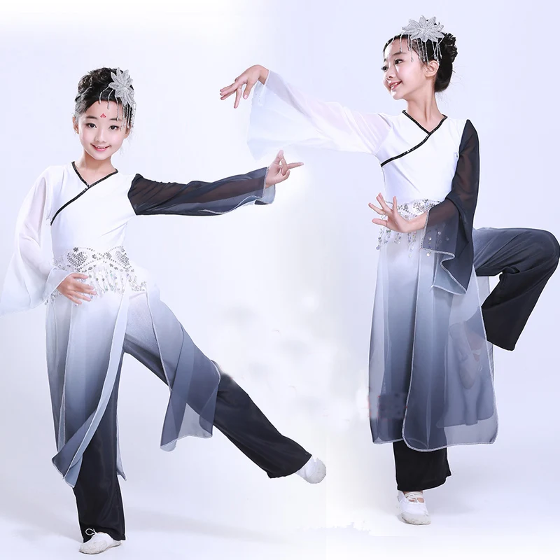 큰 소매 잉크 아이 중국 고전 양코 댄스 의상 소녀 팬 댄스 의류 무대 중국 고대 민속 춤 옷 89
