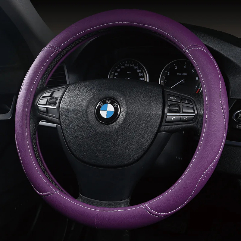 

KKYSYELVA Car steering wheel 37 - 38 cm leather hand-stitched PU leather car steering wheel cover suitable for most car models