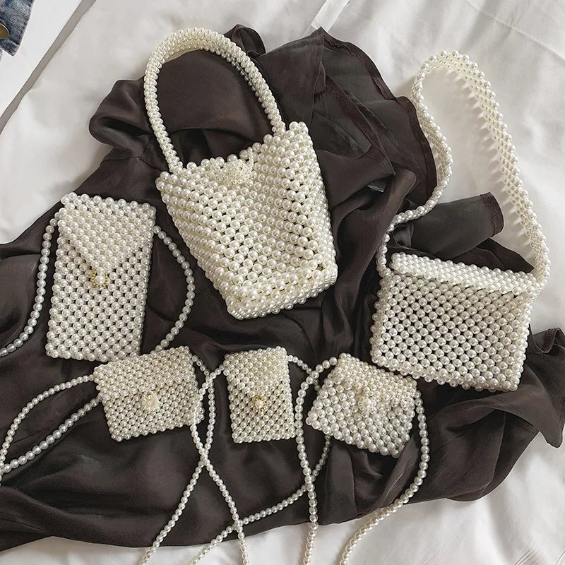 

INS Handmade Women's Pearl Bag Beading Women Handbags Shoulder Messenger Bag Cross Body Bags for Women Clutch Purses Tote 2019