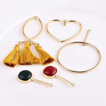 

Geometric simple alloy electroplated round peach core leather pendant DIY earring earrings material pack