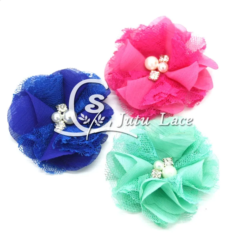 2.5''pearl rhinestone chiffon lace flower (12)