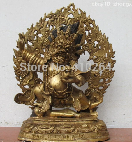 

Tibet Buddhist Fane Bronze gild Mahakala Dharmapala Skull Tantric Buddha statue