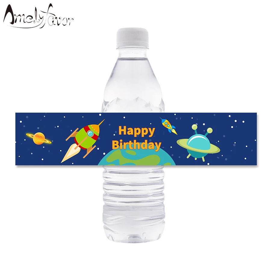 

Space Water Bottle Labels Rocket Ship Party Water Bottle Labels Kids Birthday Party Supplies Decor Outer Space Bottle Stickers