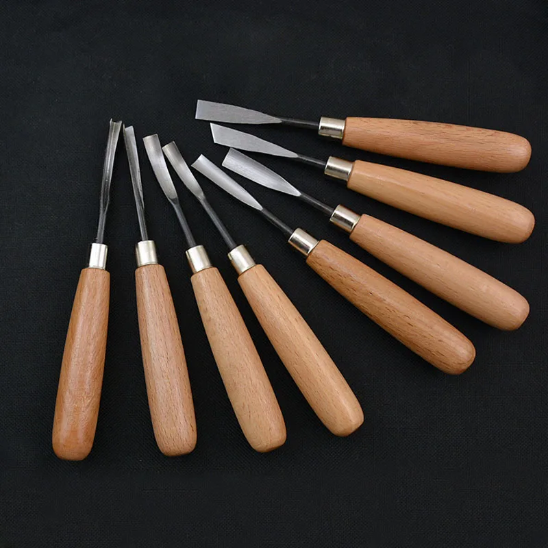 8Pcs Woodpecker Dry Hand Wood Carving Tools Chip Detail Chisel Set Hand