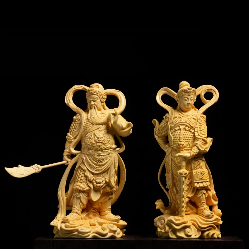 

Wood Carved Door Guardian Statues - Guan Yu and Weituo Guan Gong Ornaments