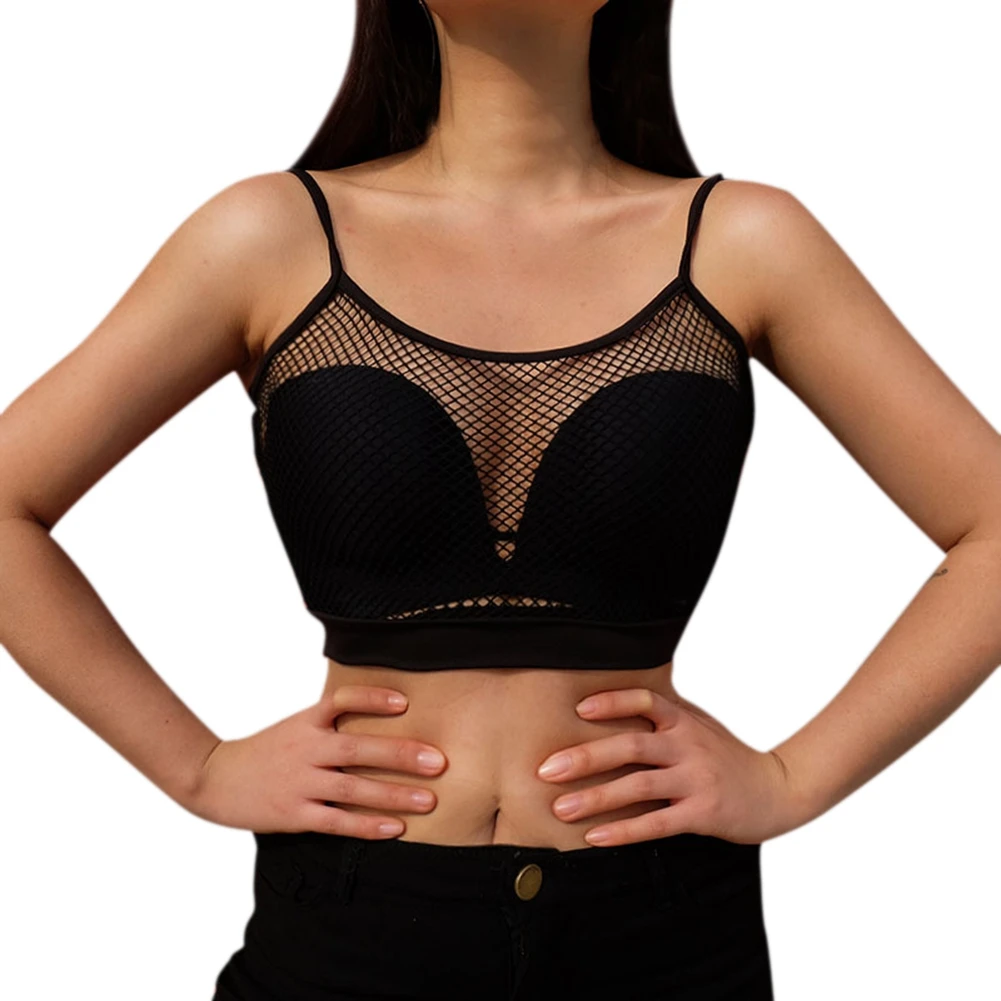 High Quality Sexy Mesh Fishnet Tank Top Women Sexy Hollow Out Elastic See Through Black White Perspective Bodycon Crop Tops