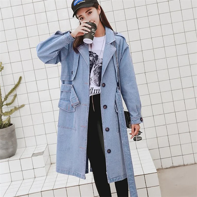 Morbido Mid Outwear Primavera E Bottoni Con Tasche Telai Pb016 Uwback Blue Donne Di Autunno Jeans I Giacche Giacca lungo Femminili Sottile Poliestere IgwH6qT