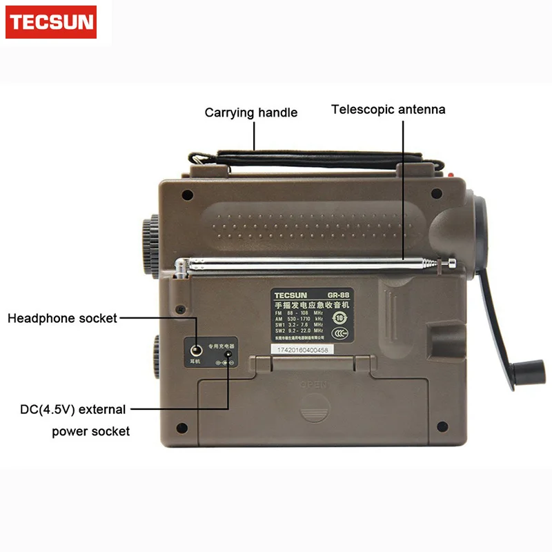 Оригинальный цифровой радиоприемник TECSUN GR 88 аварийное освещение радио динамо со