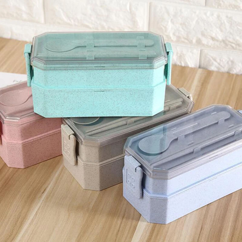

2 Layer Lunch Box Tableware Set Wheat Straw Healthy Material Bento Boxs Microwave Dinnerware Food Storage Container Lunchbox