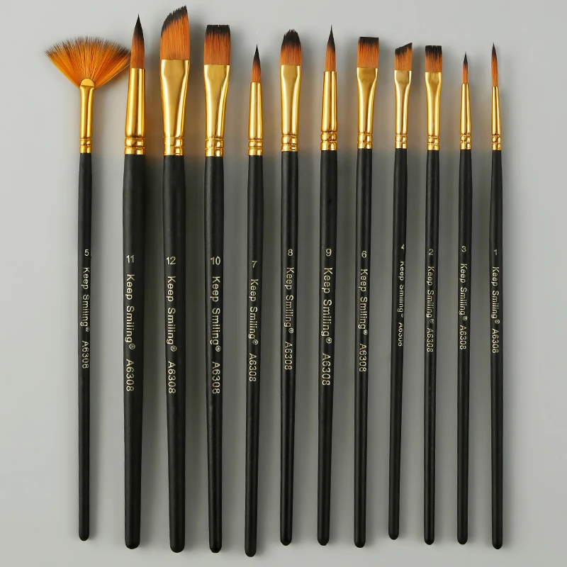 

12 multi-model oil painting acrylic watercolor brush beginner hand-painted lint hook line pen set art supplies
