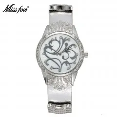 MISSFOX цветок специальные наручные часы модные повседневные Черные кожаные Ar китайские часы женские часы импортные жемчужные золотые часы - Цвет: 19951
