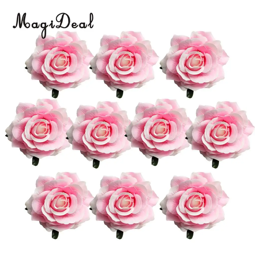MagiDeal Beautiful 10Pcs Artificial Silk Rose Buds Flower Head DIY for Wedding Dress Enterpiece Embellishments Craft 10 Colors