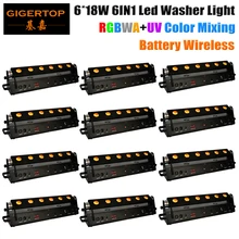 12 xlot 6*18 Вт 6in1 RGBWA УФ Цвет смешивания литиевая батарея Беспроводной светодиодный свет шайбы регулируемый угол удаленного черный этап шайба