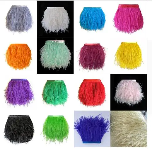 

Hot Sale Handmade DIY Dyed Leather Pink Ostrich Feathers Fringe Trims 1yard Per Natural Plumage Ribbon Trim for Costume Dress