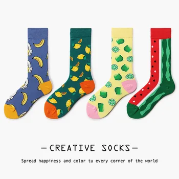 

Newest Colorful Banana Watermelon Lemon Fruit Pattern Crew Novelty Socks Funny Cotton Women Men's Unisex Fashion Socks For Gifts