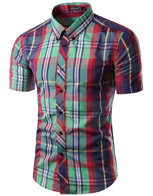Free shipping 2015 cheap Shirt Fashion Plaid Men's Short sleeves Shirt