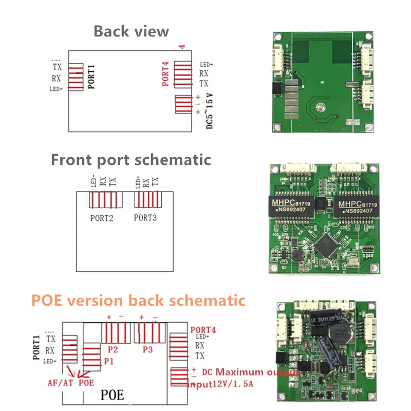 Buck POE module Switch board 802.3af/AT port power supply 30w for ip cameras nvr ip phone 4 poe switch PD separation buck 12v