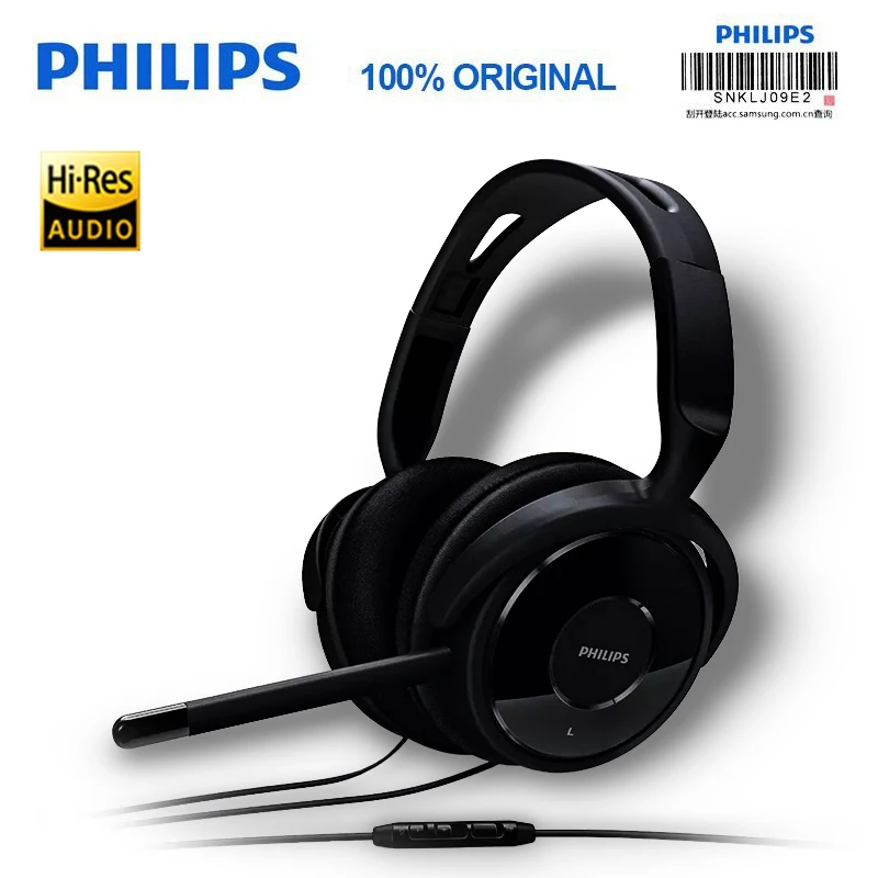 

Professional Philips SHM6500 Headphone Computer Games Mobilephone Headphone Wire Control Microphone Music Phone Official Genuine