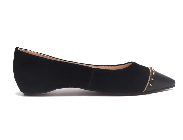 Первоначальное намерение стильный Женские туфли-лодочки острый носок из натуральной кожи с заклепками Туфли без каблуков синий черный