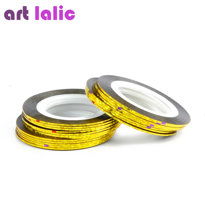 Artlalic 10 рулонов линии ногтей чередование стикер ленты 1 мм Клей многоцветный DIY маникюр Дизайн ногтей Стайлинг насадки для инструментов наклейки - Цвет: Laser Gold