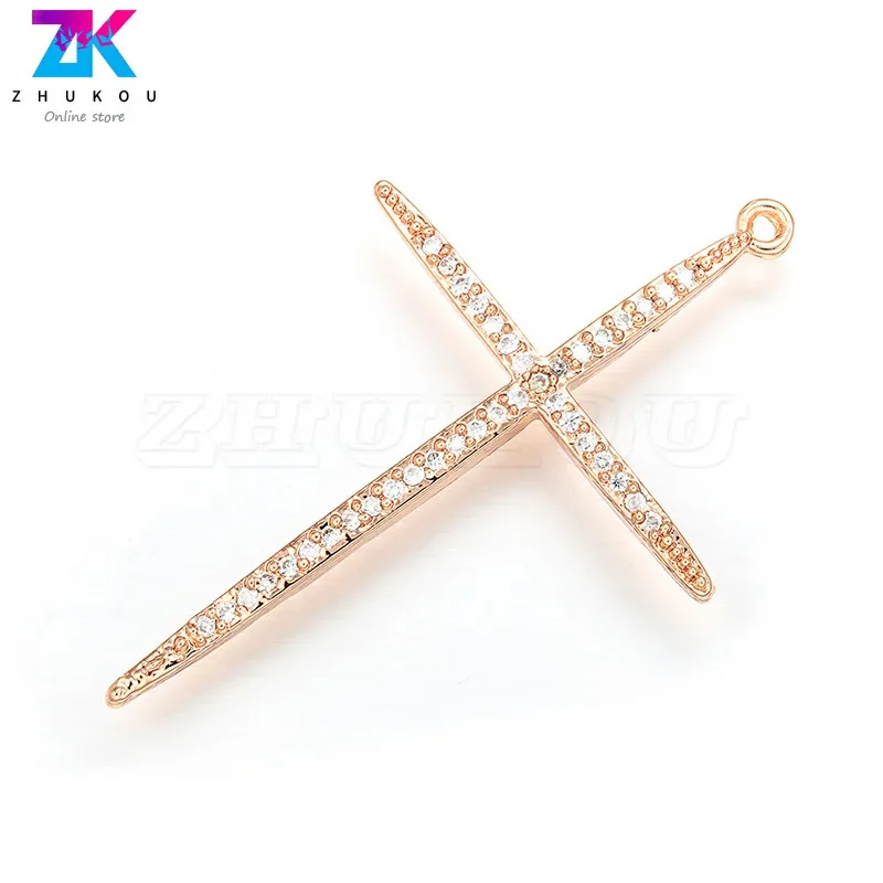 

ZHUKOU Bling Bling Crosses charms DIY handmade women earring&necklace pendants Brass Cubic Zirconia charms Jewelry Accessories