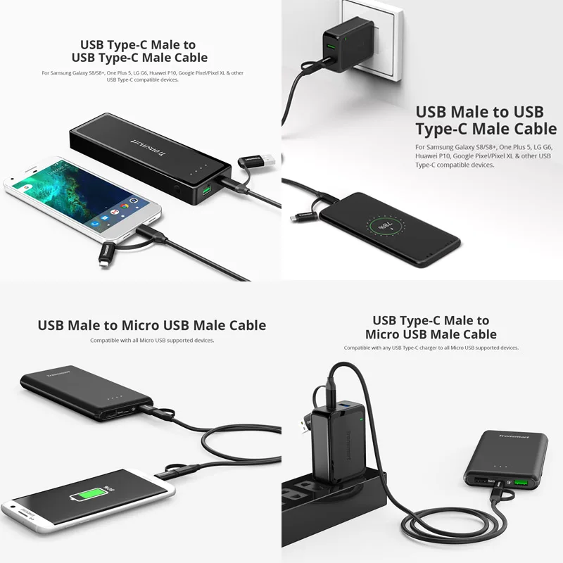Tronsmart C4N1 4 en 1 Tipo C Cable a Micro USB y USB 2,0 adaptadores para cargador sincronización de datos para Samsung Galaxy Pixel/Pixel XL