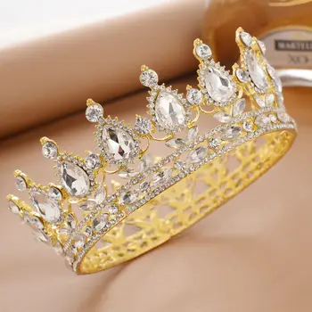 

Golden Plated Rhinestone Princess Tiara for Wedding Crystal Crown Prom Pageant Headband Headpiece