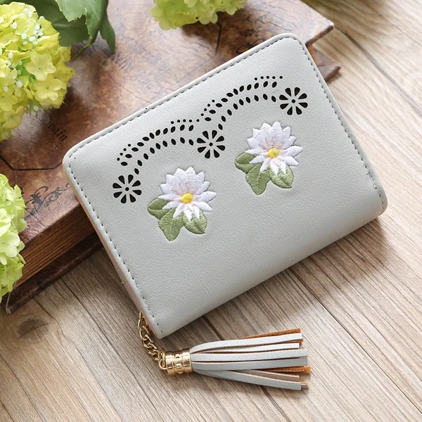 Женские кошельки брендовый дизайн цветок леди цепочка с кисточками новые кошельки сумка-кошелек для монет женский клатч портмоне для карт сумка сумки - Цвет: Grey