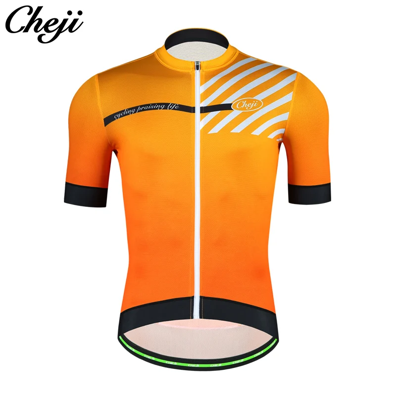 CHEJI MTB дорожный велосипед Джерси для мужчин Высокое качество YKK молния черный красный оранжевый синий короткий рукав одежда для велоспорта рубашка для велоспорта - Цвет: orange color