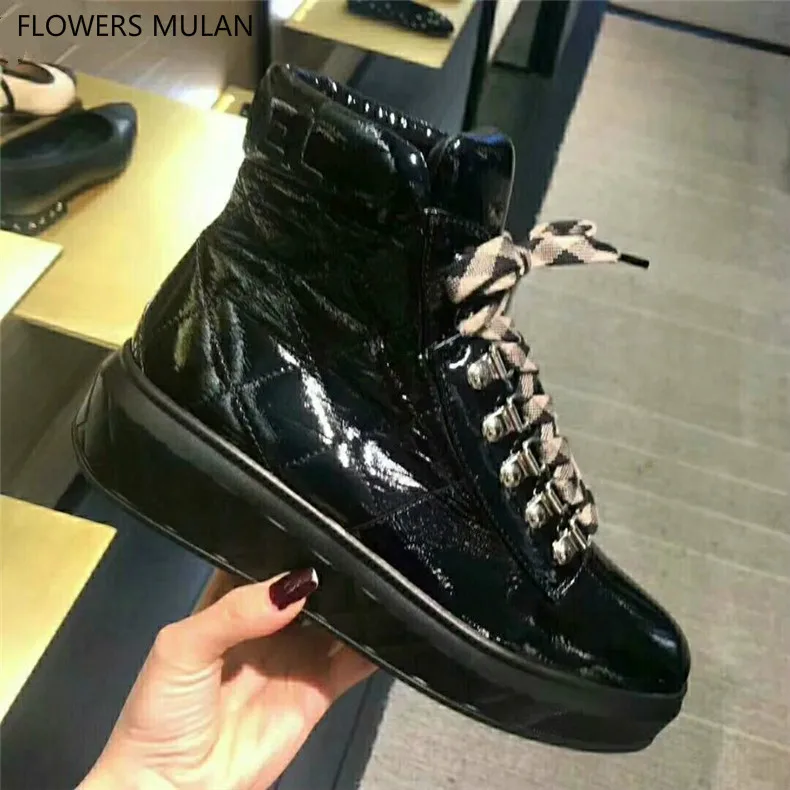flat black shiny ankle boots