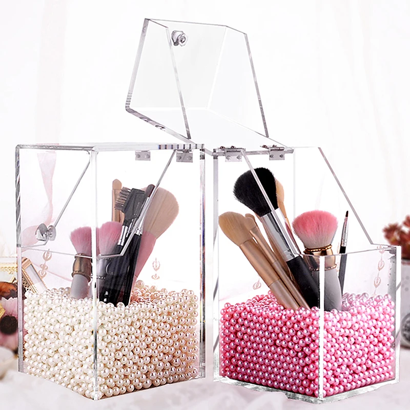 

Quality Acrylic Grocery Storage Box Creative Transparent Makeup Brush Puff Display Holder Dustproof Cosmetics Lipstick Organizer