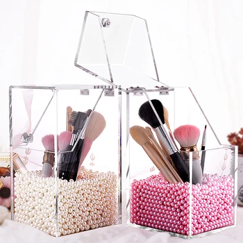 

Quality Acrylic Grocery Storage Box Creative Transparent Makeup Brush Puff Display Holder Dustproof Cosmetics Lipstick Organizer