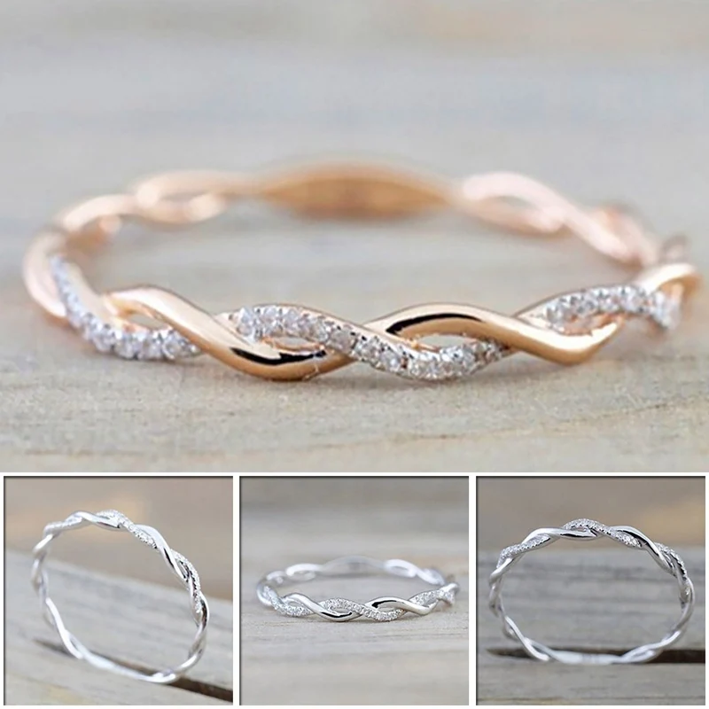 

Luxury Austrian Crystal Wave Ring Silver Gold Color Twist Cubic Zirconia Wedding Ring for Women Girls Gift Ring Jewelry