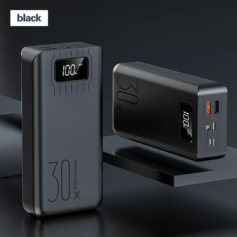 Внешний аккумулятор 30000 мАч TypeC Micro USB QC Быстрая Зарядка power bank светодиодный портативный внешний аккумулятор зарядное устройство для телефона планшета - Цвет: Black