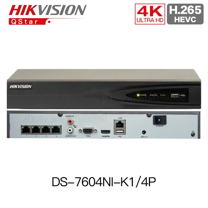 Hikvision H.265 4 К 4CH POE NVR DS-7604NI-K1/4 P встроенный Plug &amp Play до чтобы 8MP 4POE для ip камеры