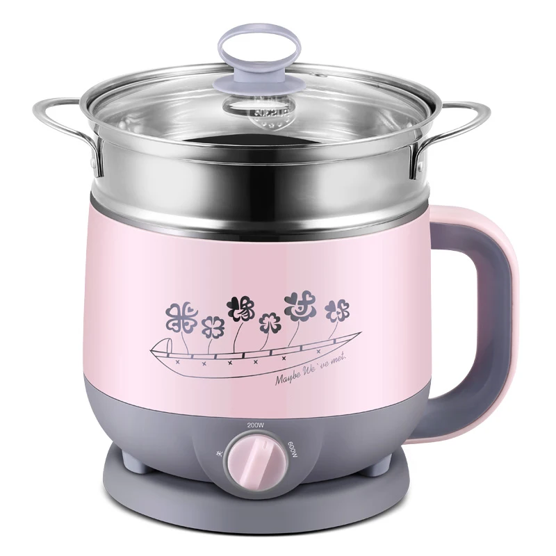 Household Dorm room Pink Electric Skillet With Steam Basket Stainless