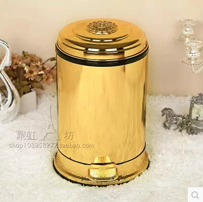 

European Style Gold Plated with Floral Foot Pedal Waste Bins Trash Bingarbage Bin Home Application Home Decoration