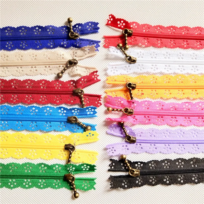 

10pcs mix Quality Novelty Full Length 30cm 12 inch DIY Nylon Coil Flower Zipper Lace Zippers for DIY Sewing Tailor Craft Bed Bag