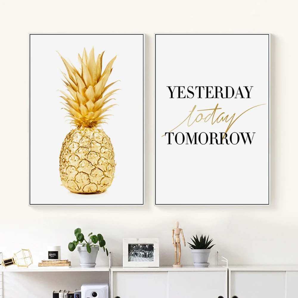 

Elegant Gold Pineapple Simple Canvas Painting On The Wall Art Print Poster Picture Home Decoration
