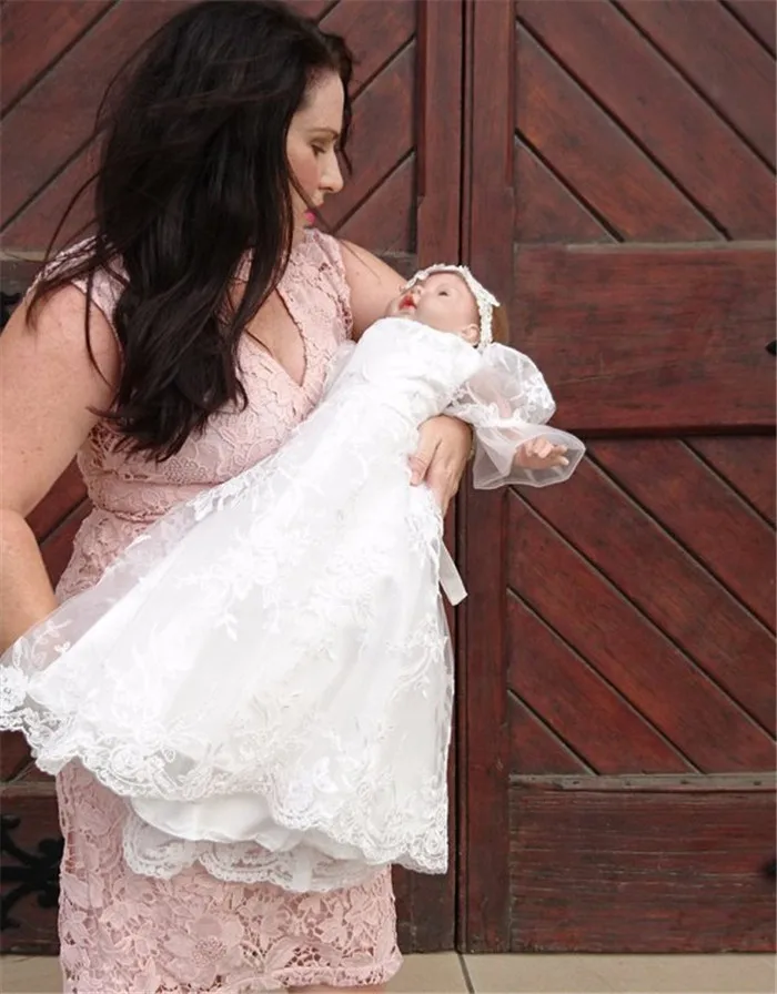 Baby Girls Christening Dress Soft White Lace Baptism Dress with a Transparent Lace puffy Sleeve Baby Girls Christening Dress Soft White Lace Baptism Dress with a Transparent Lace puffy Sleeve