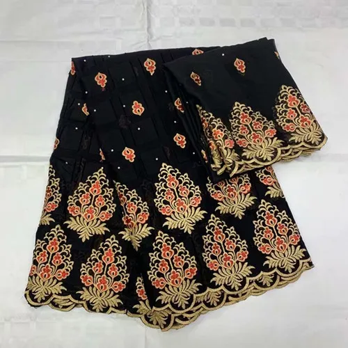 

African basin riche getzner 2019 high quality lace cotton bazin riche fabric with nigerian lace fabric 5+2yards/lot A14-12