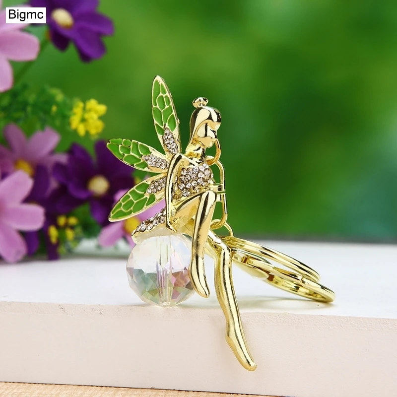 

New Crystal angel Keychain Bag Charm Accessories Metal Key Chain Flower Fairy Pendants Car Key Ring Gift K1686