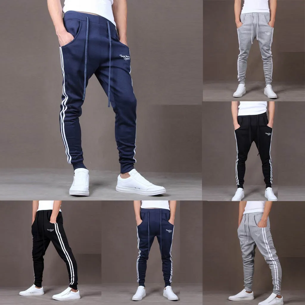 Men Splicing Printed Drawstring Casual Pocket Sport Work Casual Trouser Combat Pants