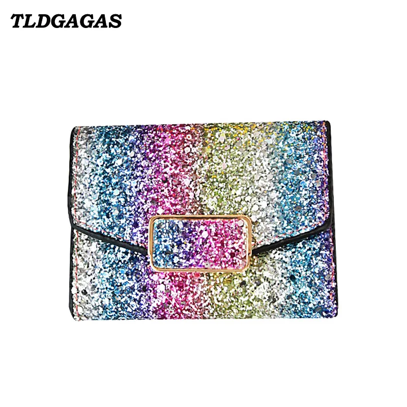 

TLDGAGAS 2018 New Casual Style Short Tri-Fold Women Wallet Ladies Sequined Card Purse Female Popular Coin Clutch Bag