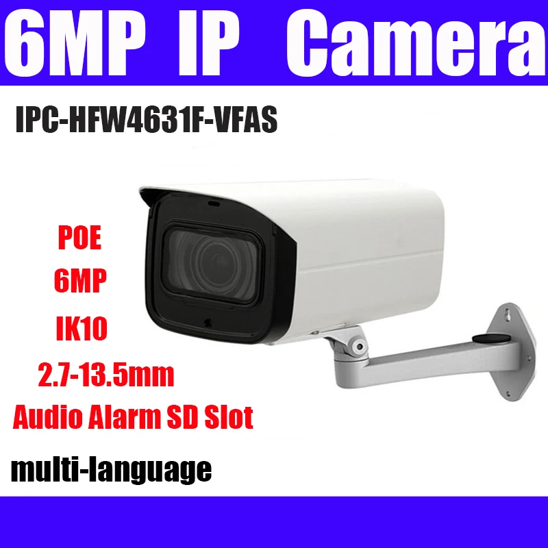 

Dahua IPC-HFW4631F-VFAS 6MP IP Camera POE 2.7-13.5mm Manual zoom lens IK10 IR50M Network Camera with Audio Alarm SD Slot