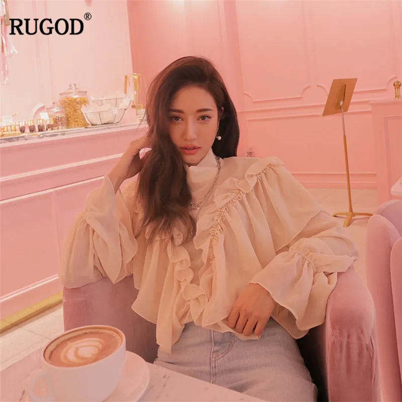 RUGOD الصلبة الشيفون النساء قمصان 2019 أزياء الربيع أنيقة المرأة بلوزة الياقة المدورة شيك المرأة قمم blusas موهير دي مودا