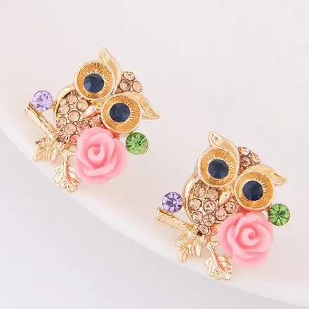 Женские серьги гвоздики с изображением совы и цветов|flower stud earrings|stud earringsstud earrings for