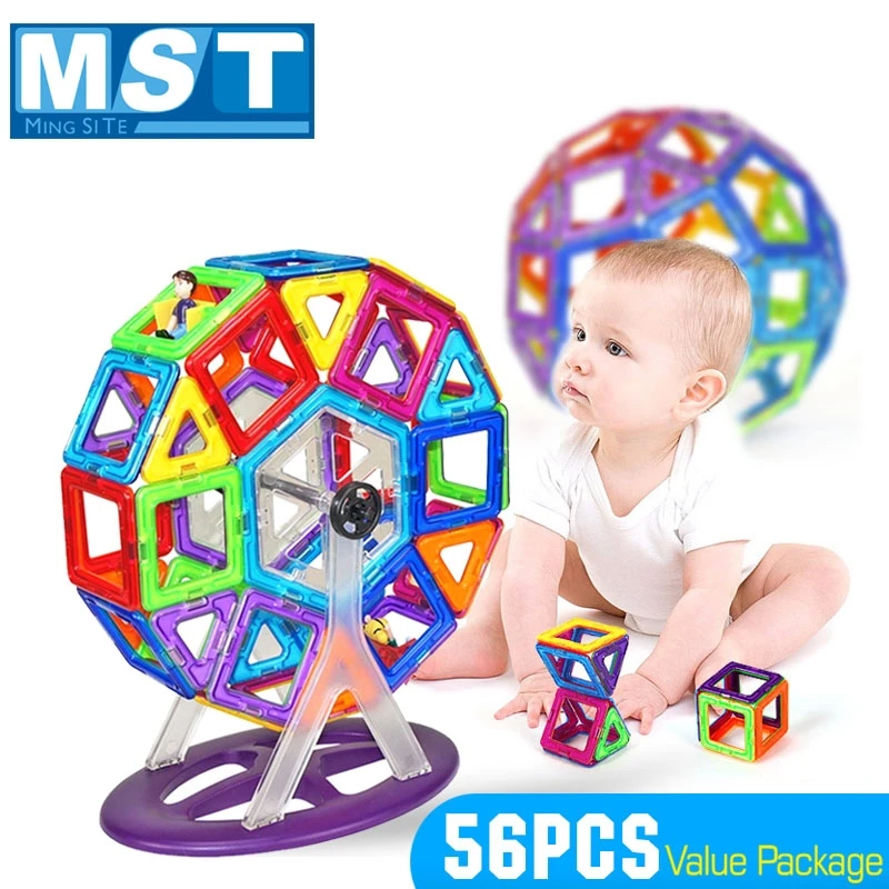 

56PCS Big Size Magnatic Building Blocks Set Kids Magnet Puzzle Game Colorful Construction Designer Educational Toys For Children