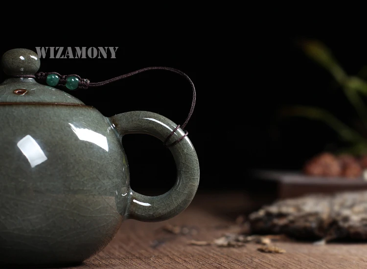 WIZAMONY, Подарочная посылка, комплект из 3 предметов, высший сорт, Китайский Longquan Celadon, древняя глазурь, ручной работы, китайский фарфоровый чайный сервиз для кунг-фу